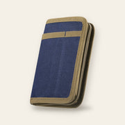 Fieldwork notebook cover in blue canvas, zipped shut